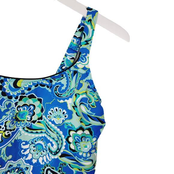 Lands' End Blue Green Paisley Shelf Bra Tankini - Size 2 - Picture 2 of 5